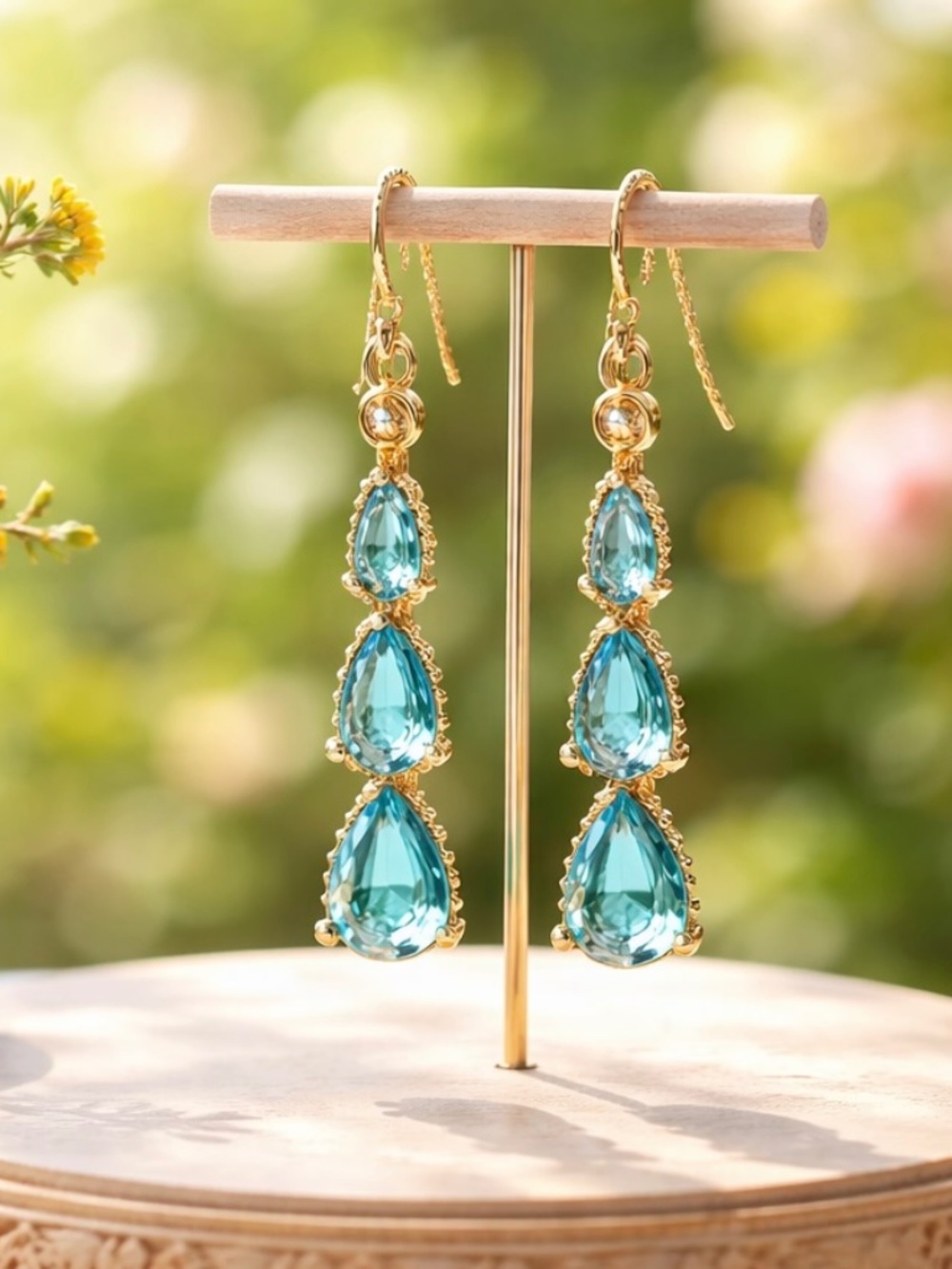 Swiss Blue Topaz Drop Earrings, 14K Yellow Gold Filled, December Birthstone